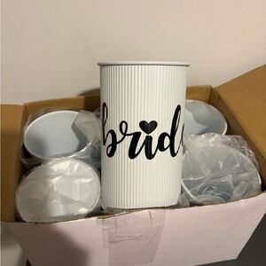 Bride Ribbed White Tin Vase with Black Script